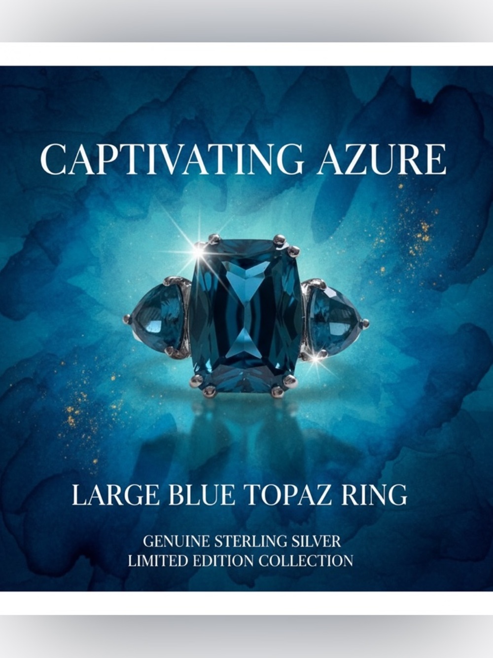 Something Blue!Elegant Genuine Blue Topaz Gemstone Ring, Sterling Silver, size 9